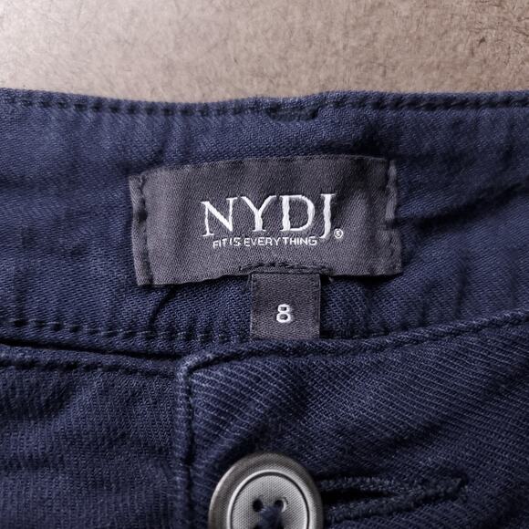 NYDJ Wide Leg Chino Trouser Pants Wmns 8 Blue Straight Linen Blend Casual Work - Picture 10 of 11
